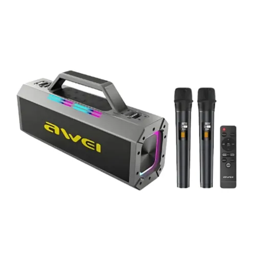 kt8-01-500x500-1.webp Awei KT8 160W Outdoor Karaoke Bluetooth Speaker (Dual UHF Wireless Mics, 18000mAh, RGB) - Image 1