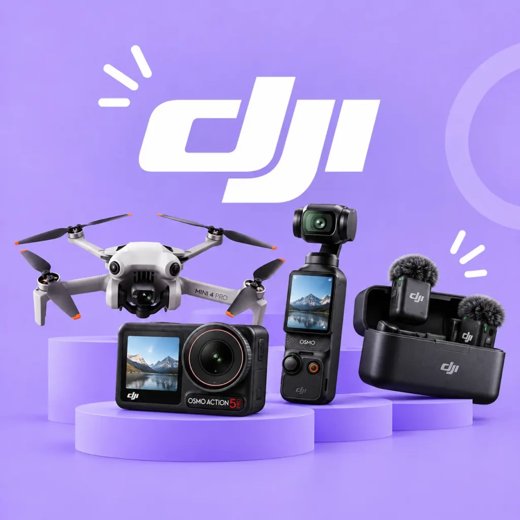 DJI Gear on Purple Podiums