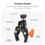 K&F Concept KF31.097 MS-26 Multi-Functional Super Clamp with 1/4" Ball Head & Action Camera Adapter - Image 2